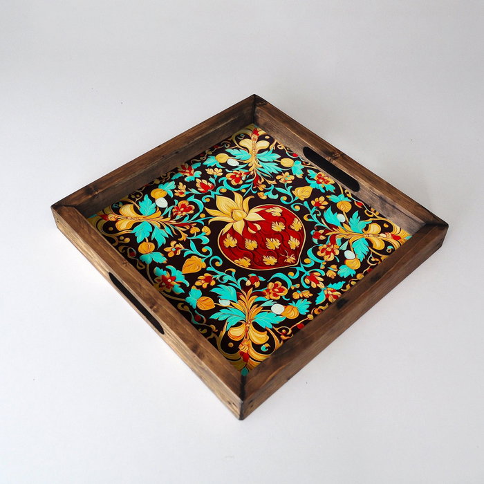Aberto Design Bandeja REF052 de Madera Maciza, Impresión UV sobre MDF, 35 x 35 x 4 cm